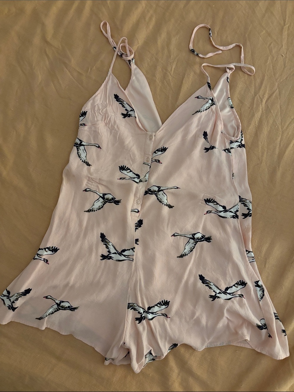 HYFVE Blush Bird-Print Satin Romper